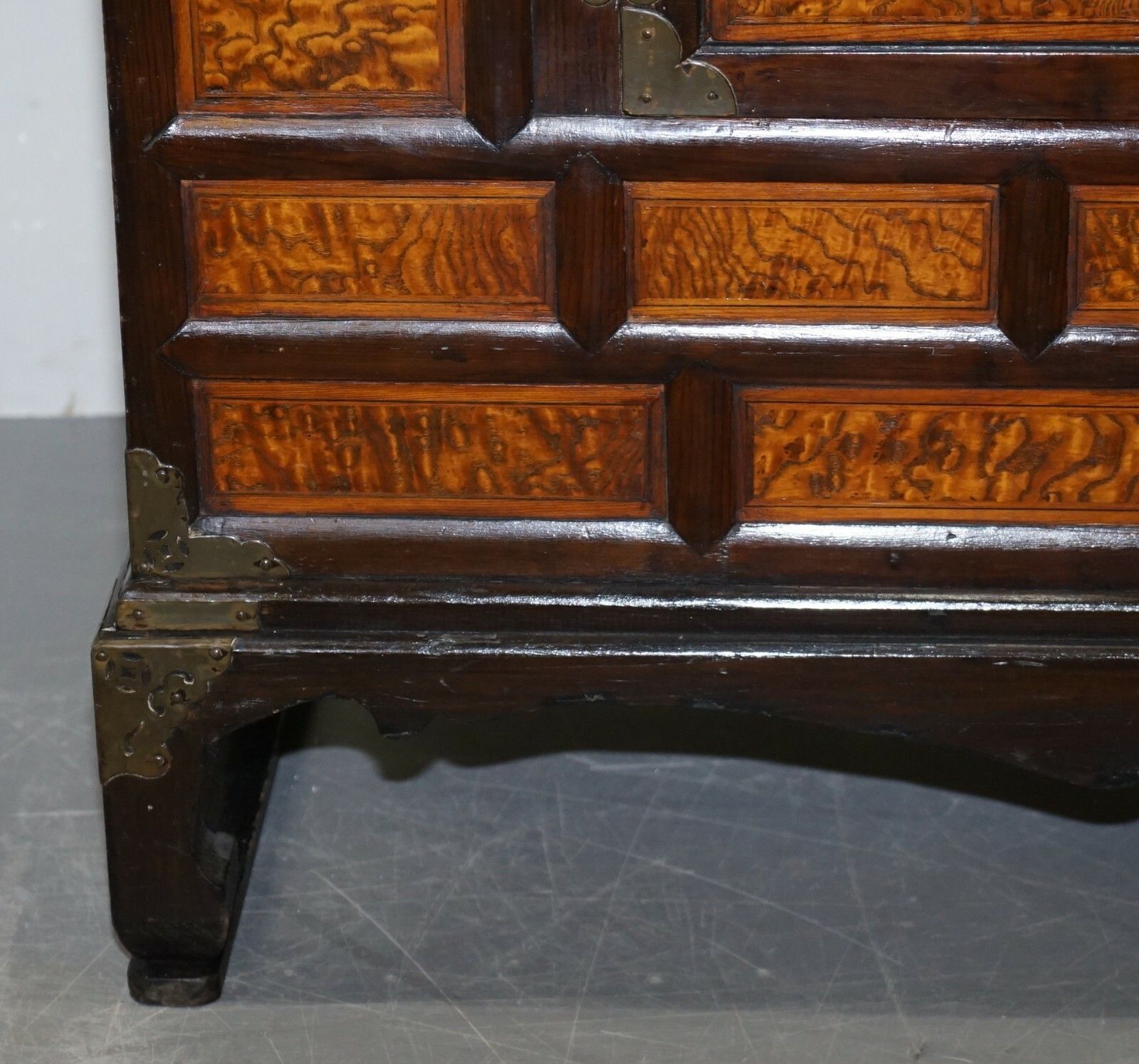 Antique Circa 1900 Chinese Export Burr Elm & Brass Engraved Sideboard Butterfly photo Furniture