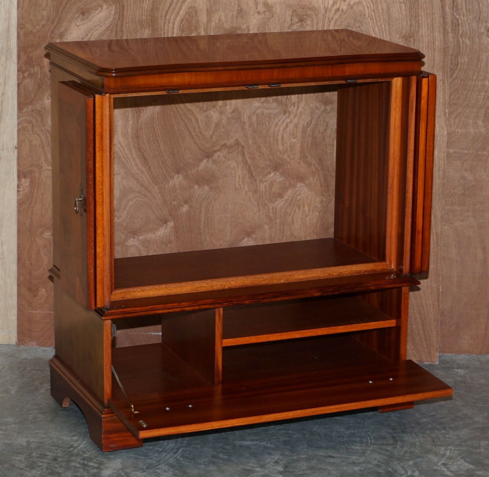 Furniture Stunning Burr Yew Wood Tv Media Cupboard Designed To House Television & Boxes photo