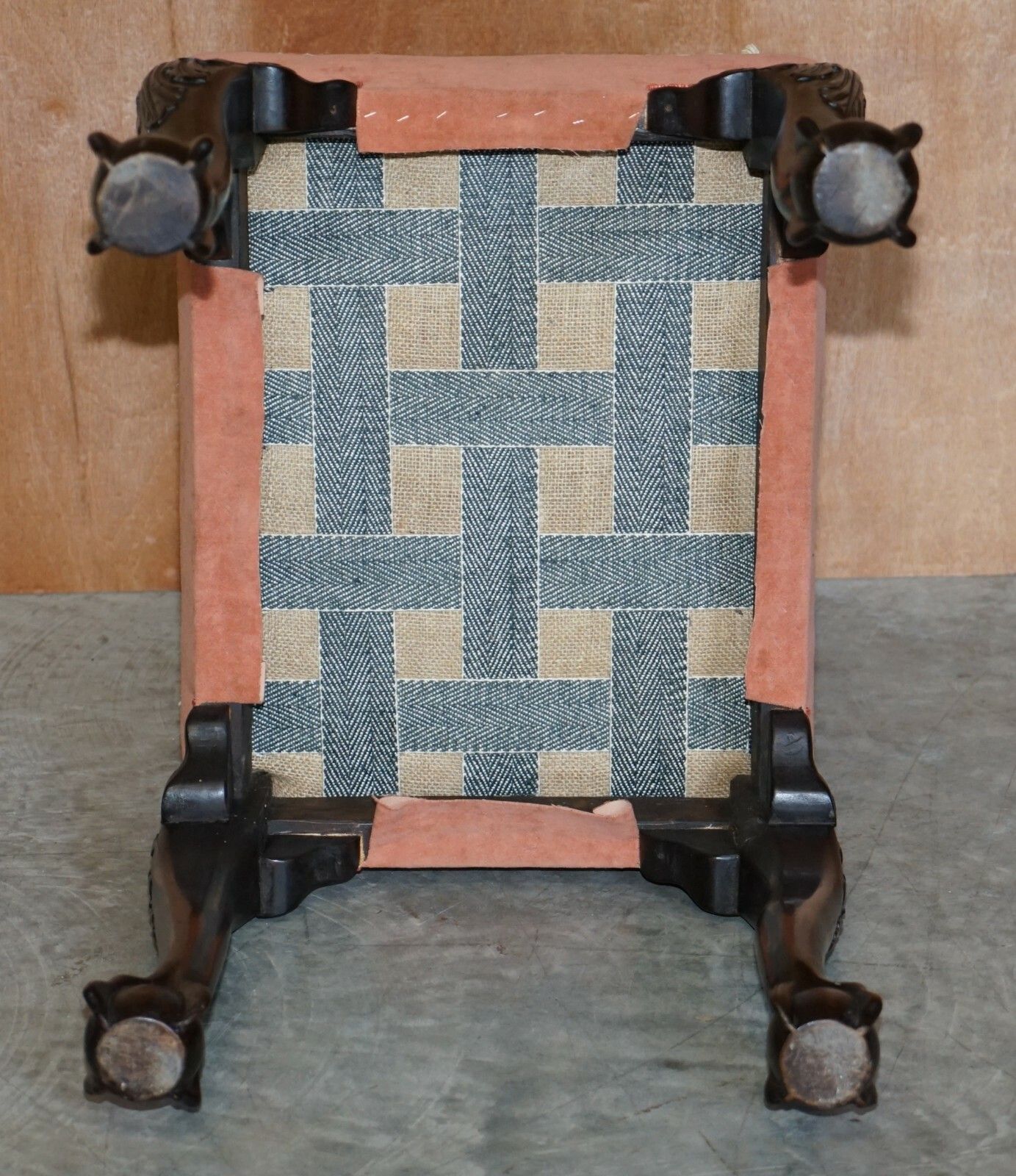 Furniture Antique Victorian 1880 Hand Carved Claw & Ball Feet Piano Stool Or Bench Seat photo
