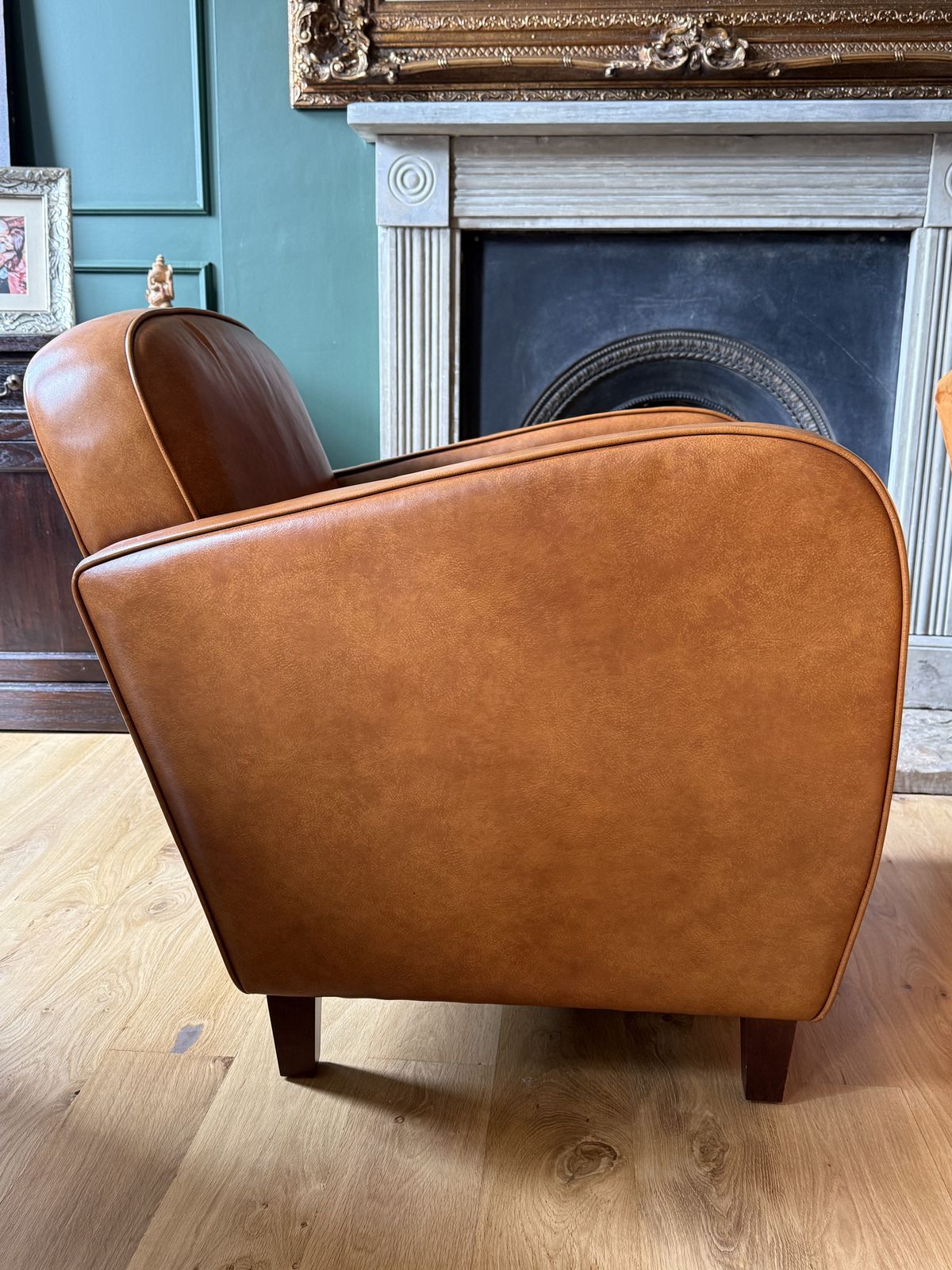 Laura Ashley Brandon (Art Deco/Club) Arm Chair Tan Leather photo furniture
