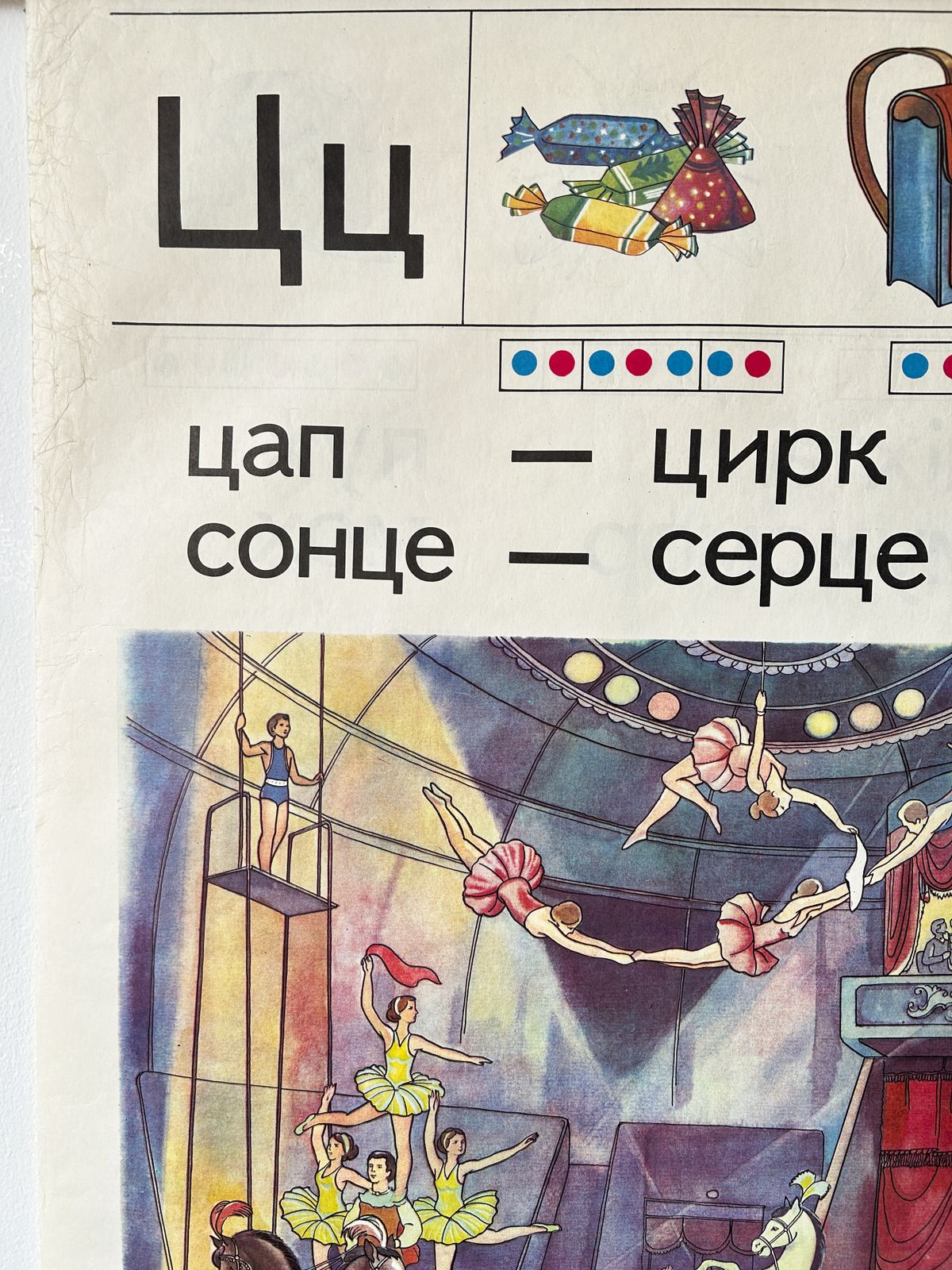 1983 Rare Ukrainian Vintage Double Sided Nursery Alphabet Poster: Circus & Bakery On Reverse photo for sale