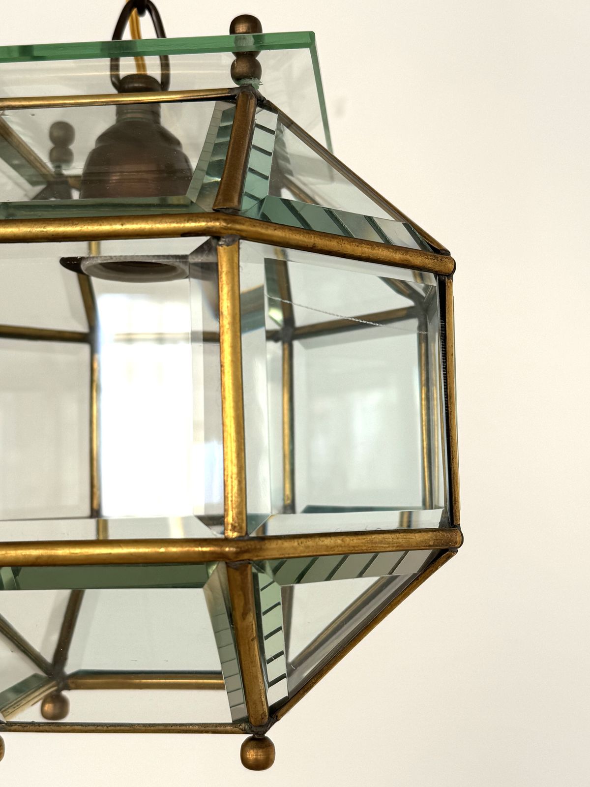 Italian Midcentury Brass And Cut Glass Lantern Or Pendant Lamp, 1960s photo 740.0