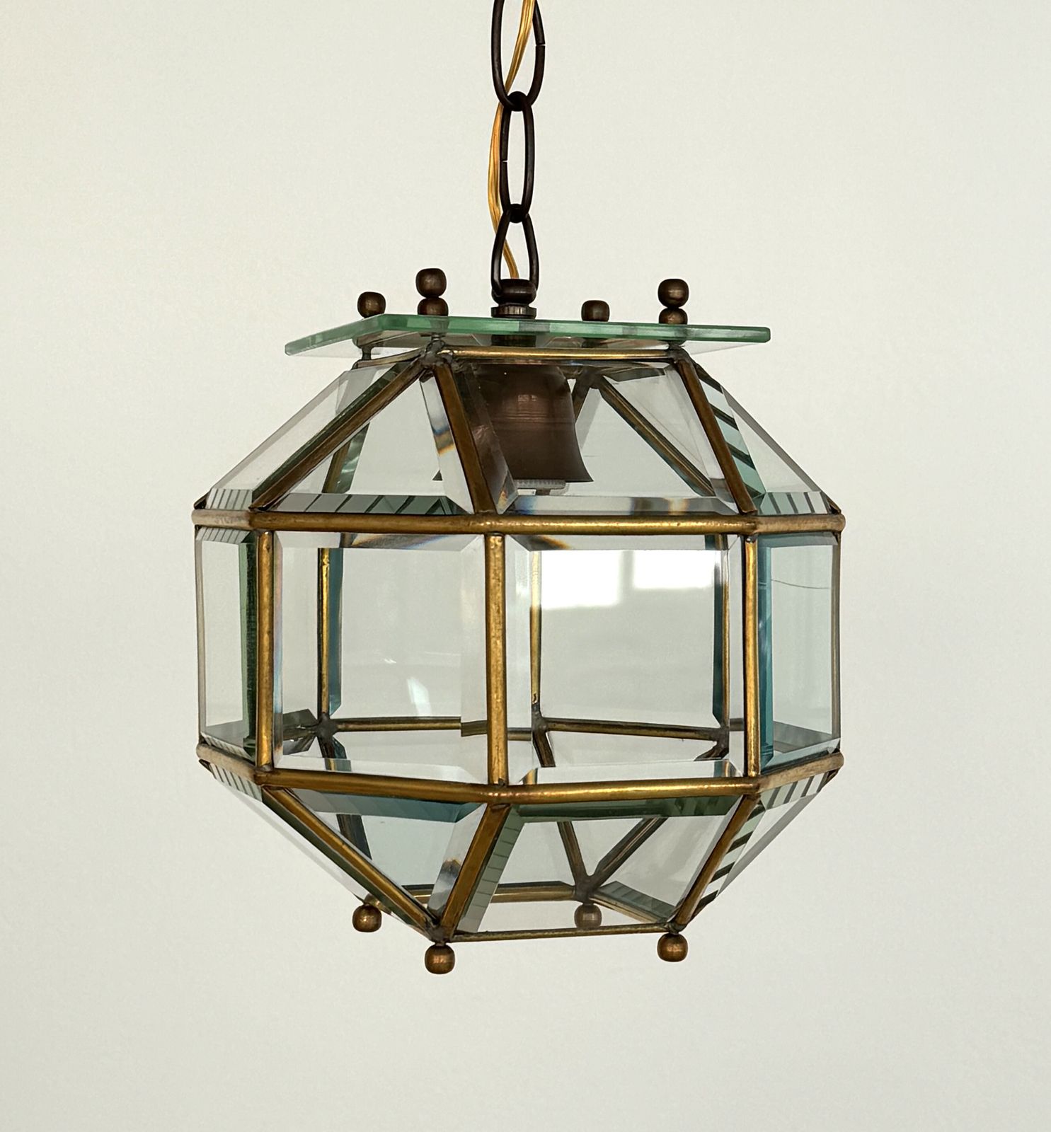 photo furniture Italian Midcentury Brass And Cut Glass Lantern Or Pendant Lamp, 1960s
