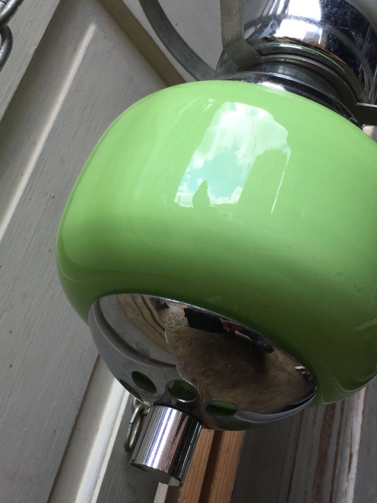 Eye Catching Pendant 60s Lighting Lamp With Glass White/Green Accents With Chsin Fittings photo furniture