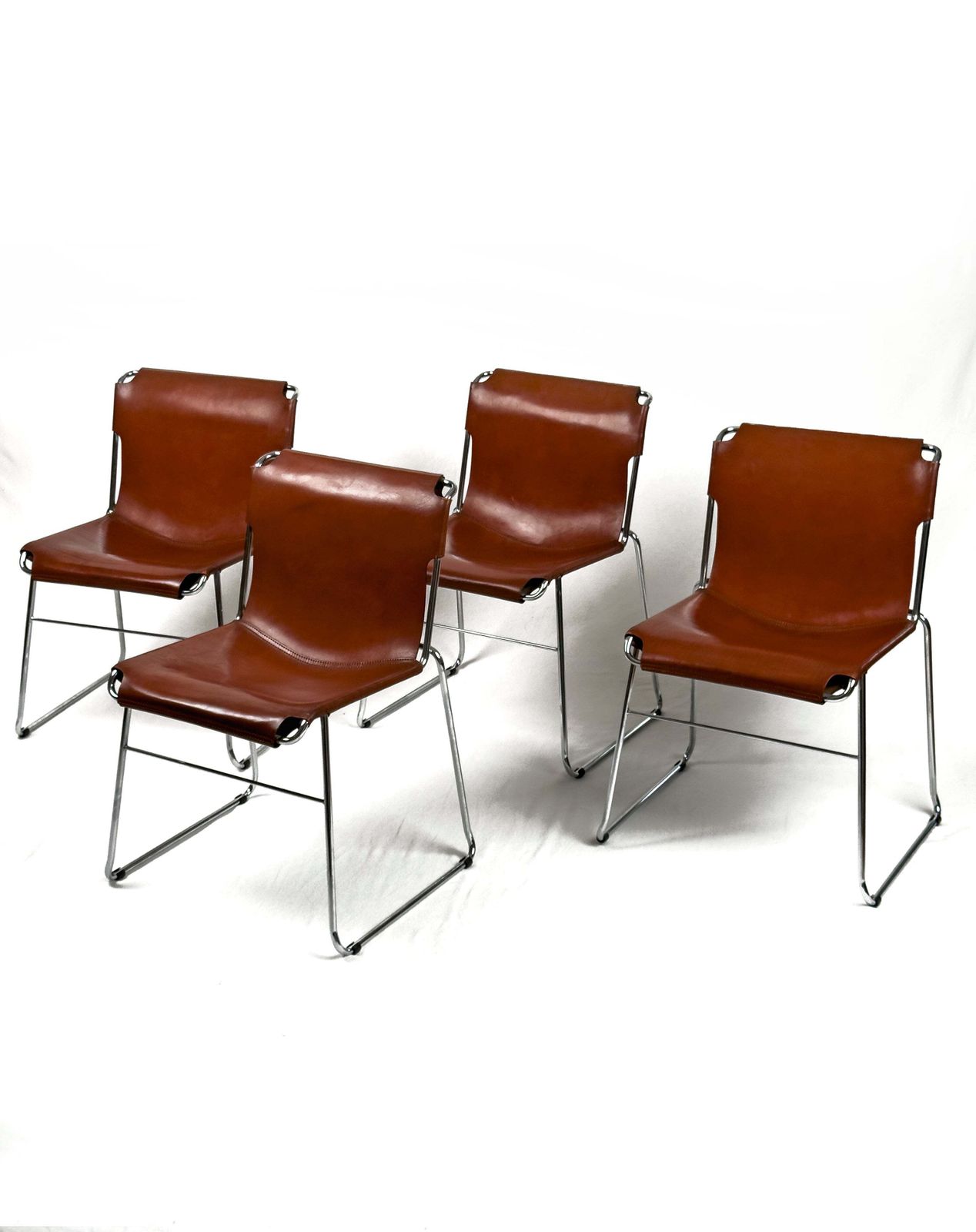 Set Of 4 Vintage Italian Chrome & Leather Chairs 1970s photo 2800.0