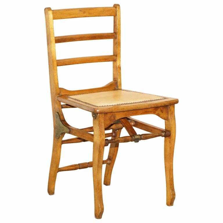 Rare Circa 1890 Solid Fruitwood Brass Fitting Military Campaign Folding Chair
