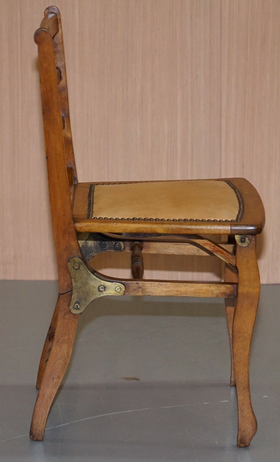 Rare Circa 1890 Solid Fruitwood Brass Fitting Military Campaign Folding Chair photo buy