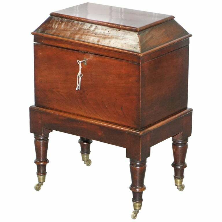 Very Rare Regency Mahogany Cellarette Of Sarcophagus Form Raised On Turned Legs