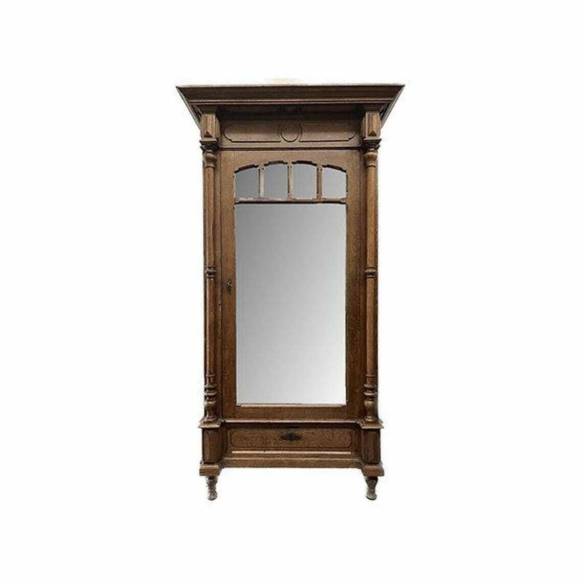 Antique 19th Century French Louis XV Oak Mirrored Armoire/Wardrobe With Drawers
