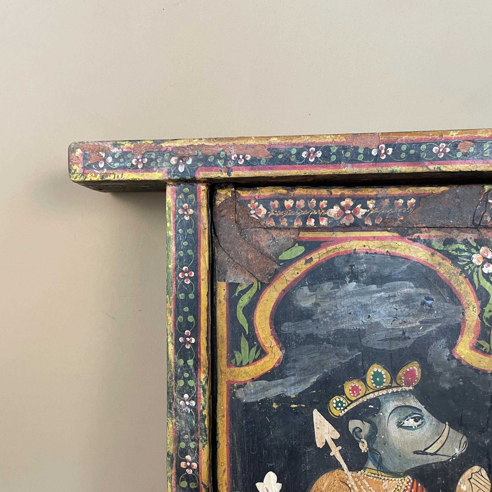 Indian Radha Krishna Bikaner Window Hand Painted Decorative Artwork Wooden Traditional Hindu Mythology Shutters Rustic Antique photo furniture