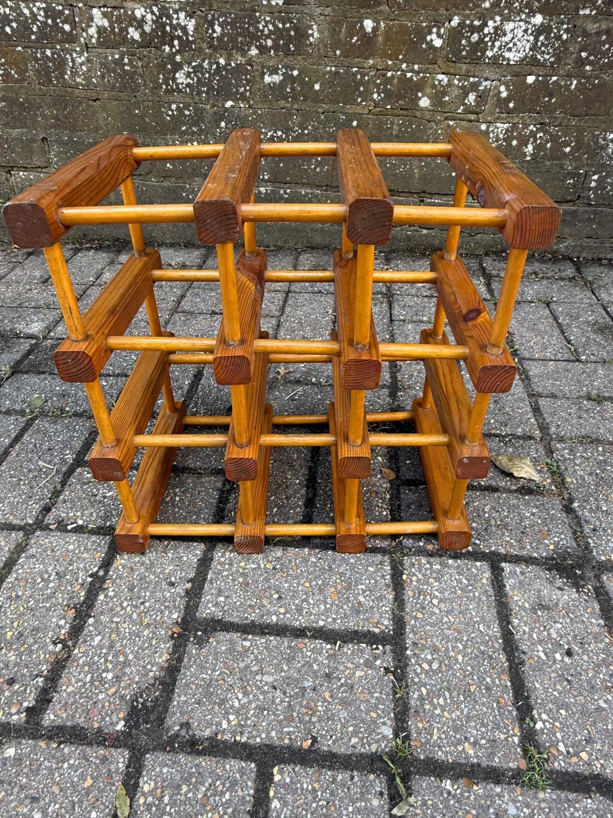 Vintage 1970s Pine Wine Rack – Rustic 9 Bottle Wooden Storage Holder – Retro Mid Century Kitchen Or Home Bar Decor photo buy