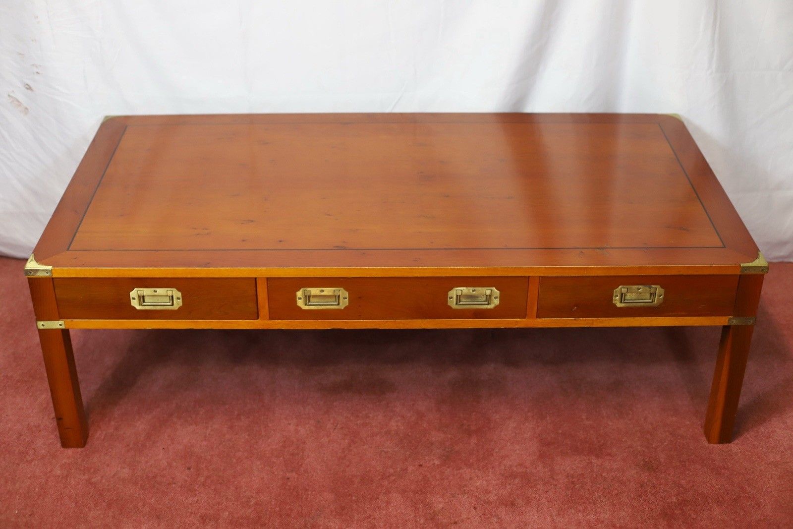Lovely 1960 Yew Wood Military Campaign Style Coffee Table