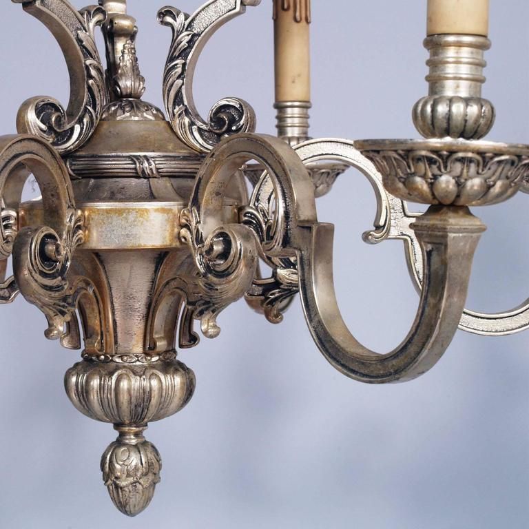 Antique Six Lights Silver Plated Heavy Bronze Chandelier Baroque Louis XIV, 1890 photo 14260.0
