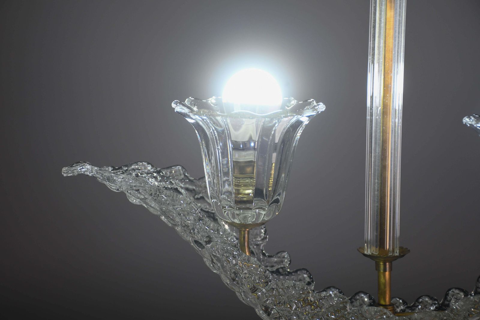 photo furniture Elegant 2 Cup Barovier Art Deco Chandelier, Murano Glass, Brass Structure 1940s