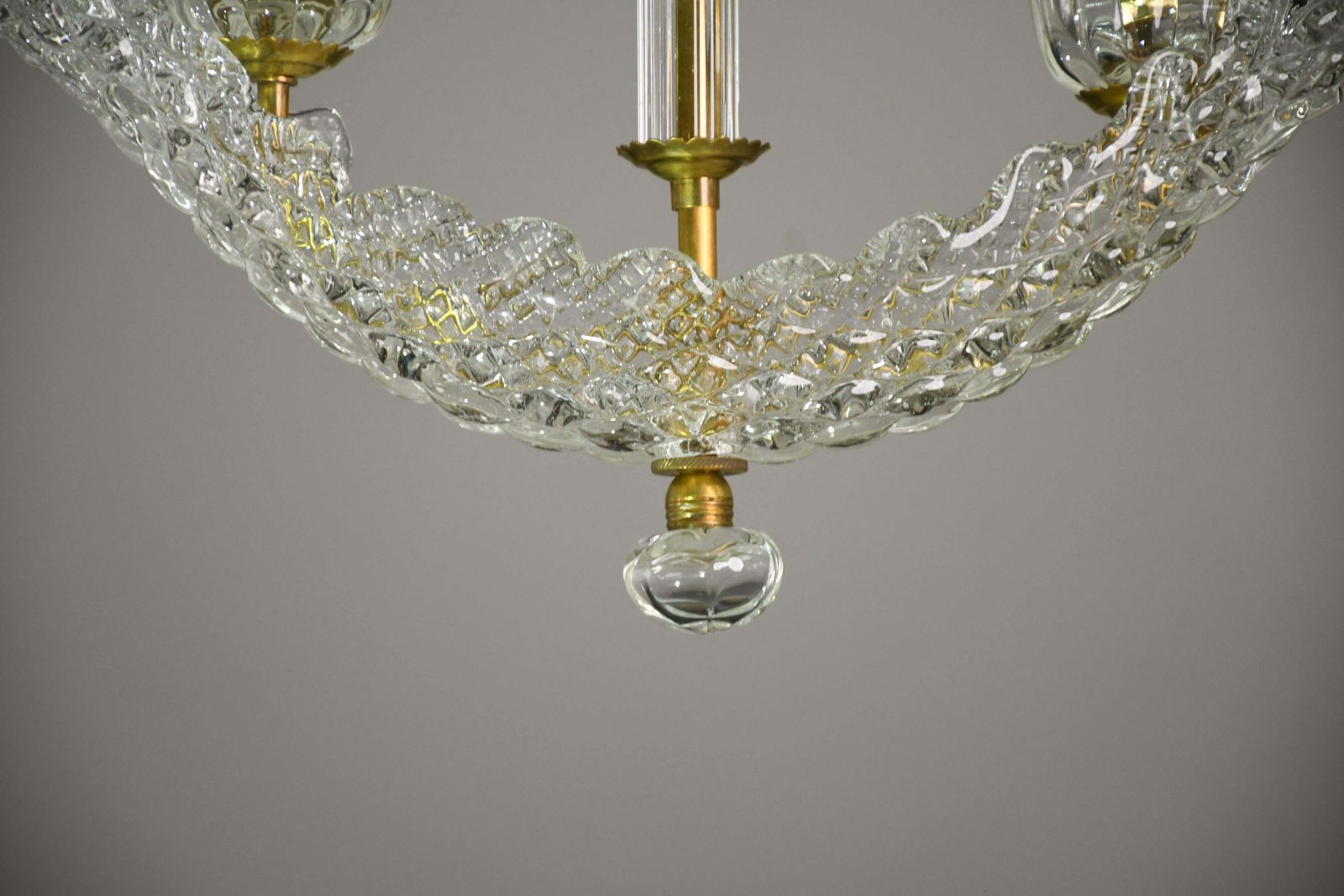 Lighting Elegant 2 Cup Barovier Art Deco Chandelier, Murano Glass, Brass Structure 1940s photo