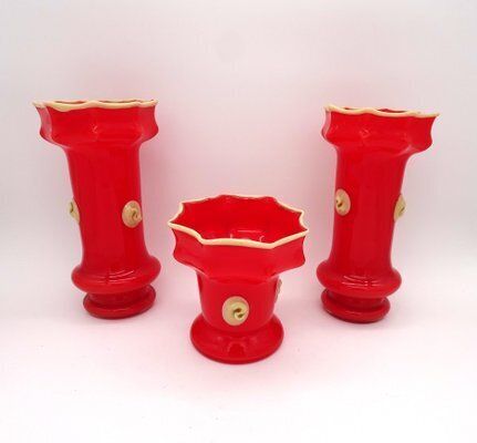 Bohemian Art Deco Prunt Tango Vases In Glass From Kralik, 1930s, Set Of 3 photo furniture