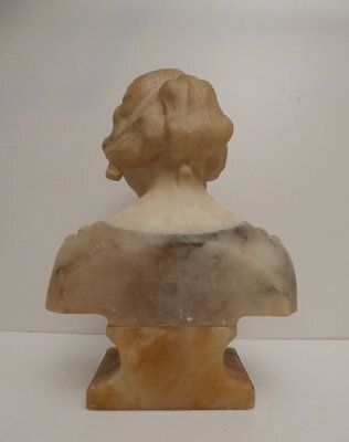 Antique Art Nouveau Carved Alabaster Bust, 1920s photo Art