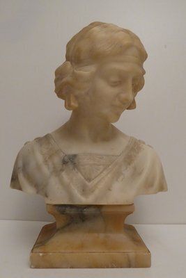 Antique Art Nouveau Carved Alabaster Bust, 1920s photo vintage