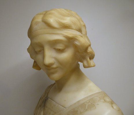 photo furniture Antique Art Nouveau Carved Alabaster Bust, 1920s