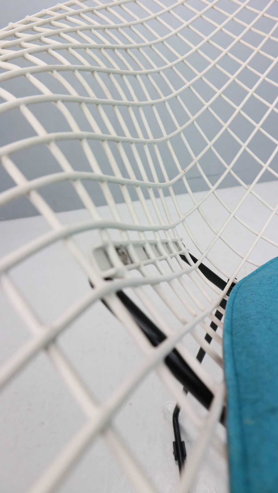 Diamond Chair By Harry Bertoia In White & Black Metal And New Blue Seating photo vinterior