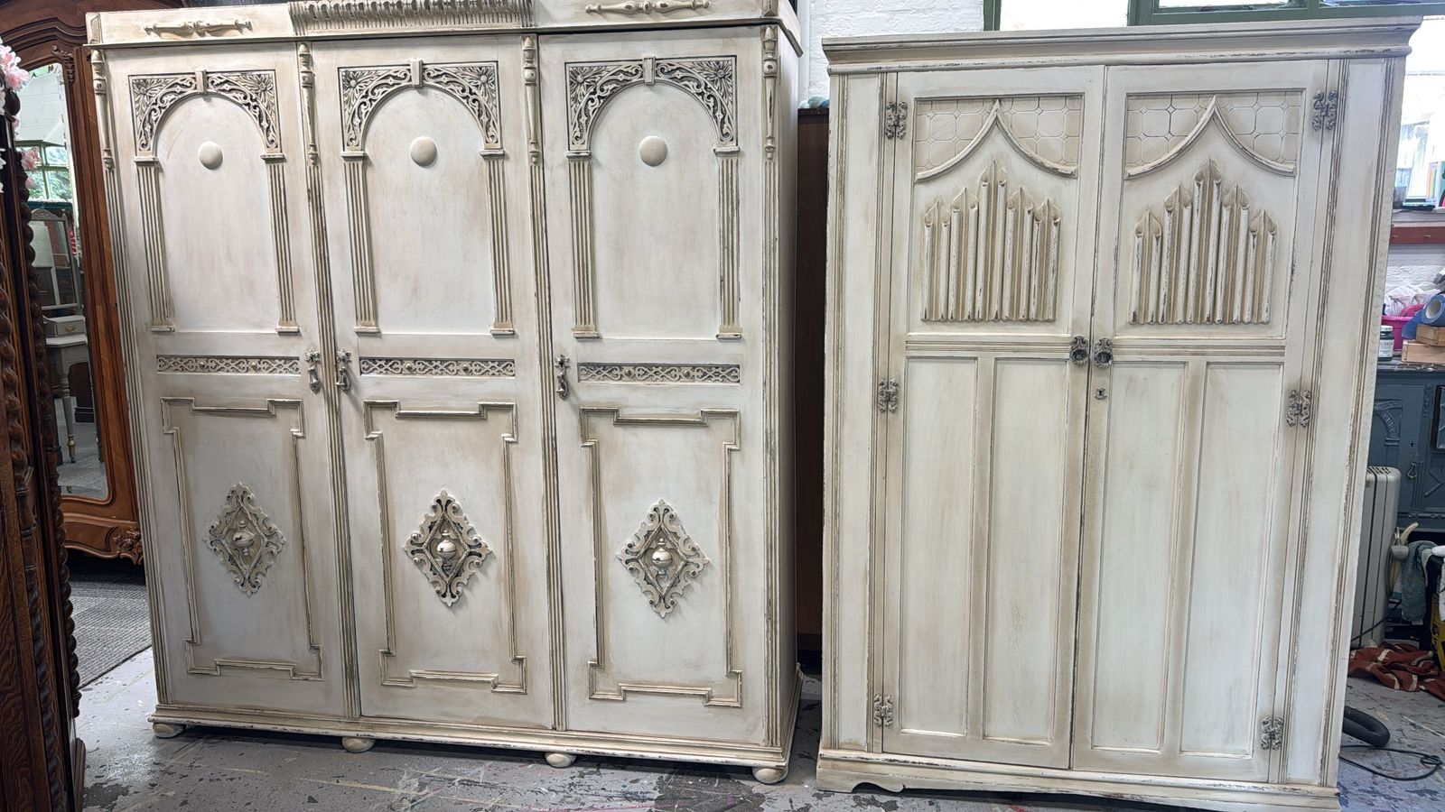 Aged Painted Triple Wardrobe Vintage Wardrobe Old Charm Linenfold