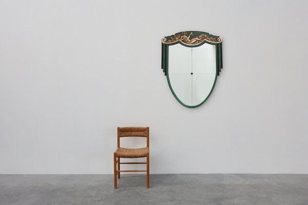 Art Deco French Mirror In Green Carved Wood, 1930s photo Home Decor