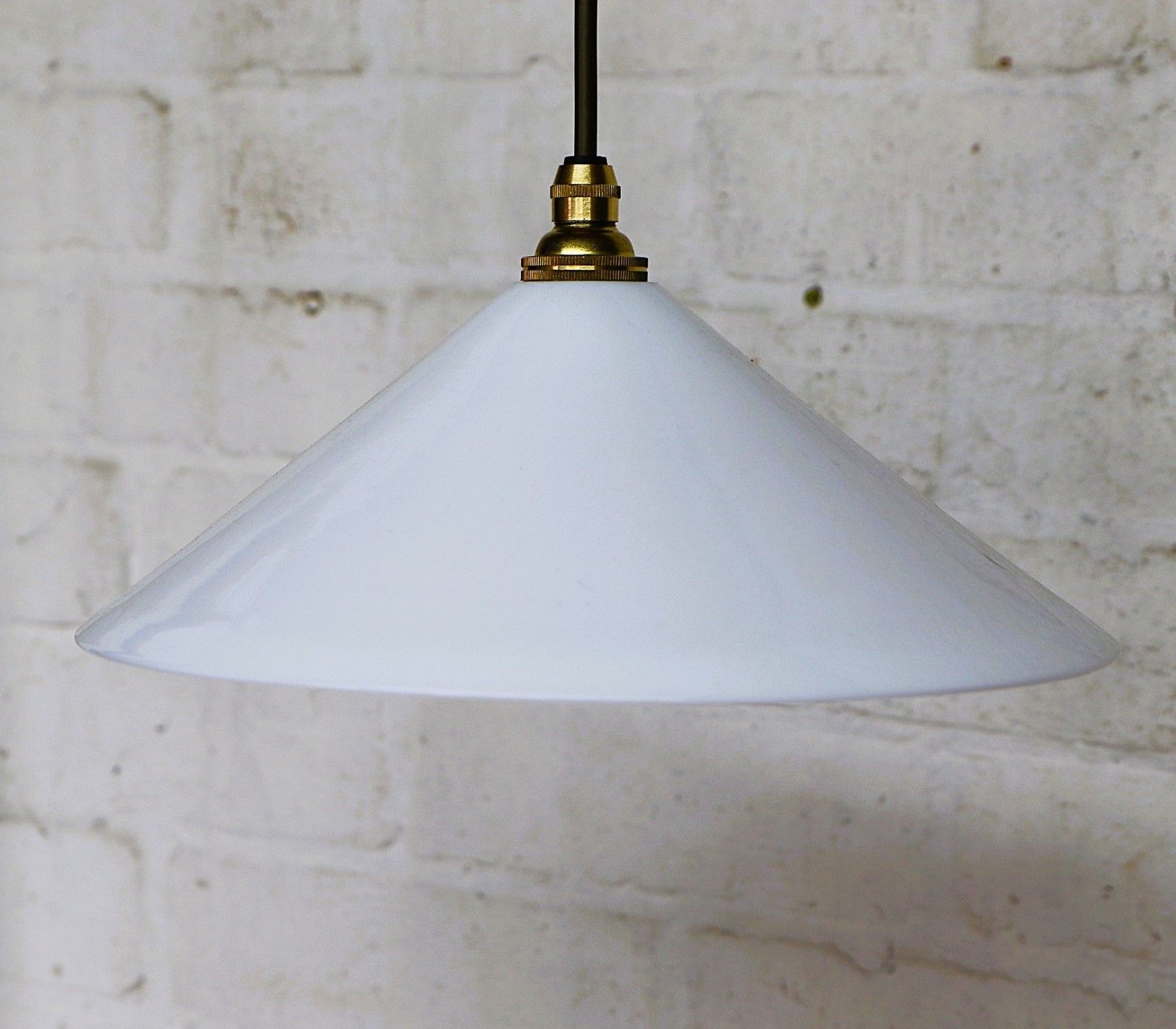 Ceiling Light 1930's White Spun Glass Coolie Lampshade Pendant New Fittings photo for sale