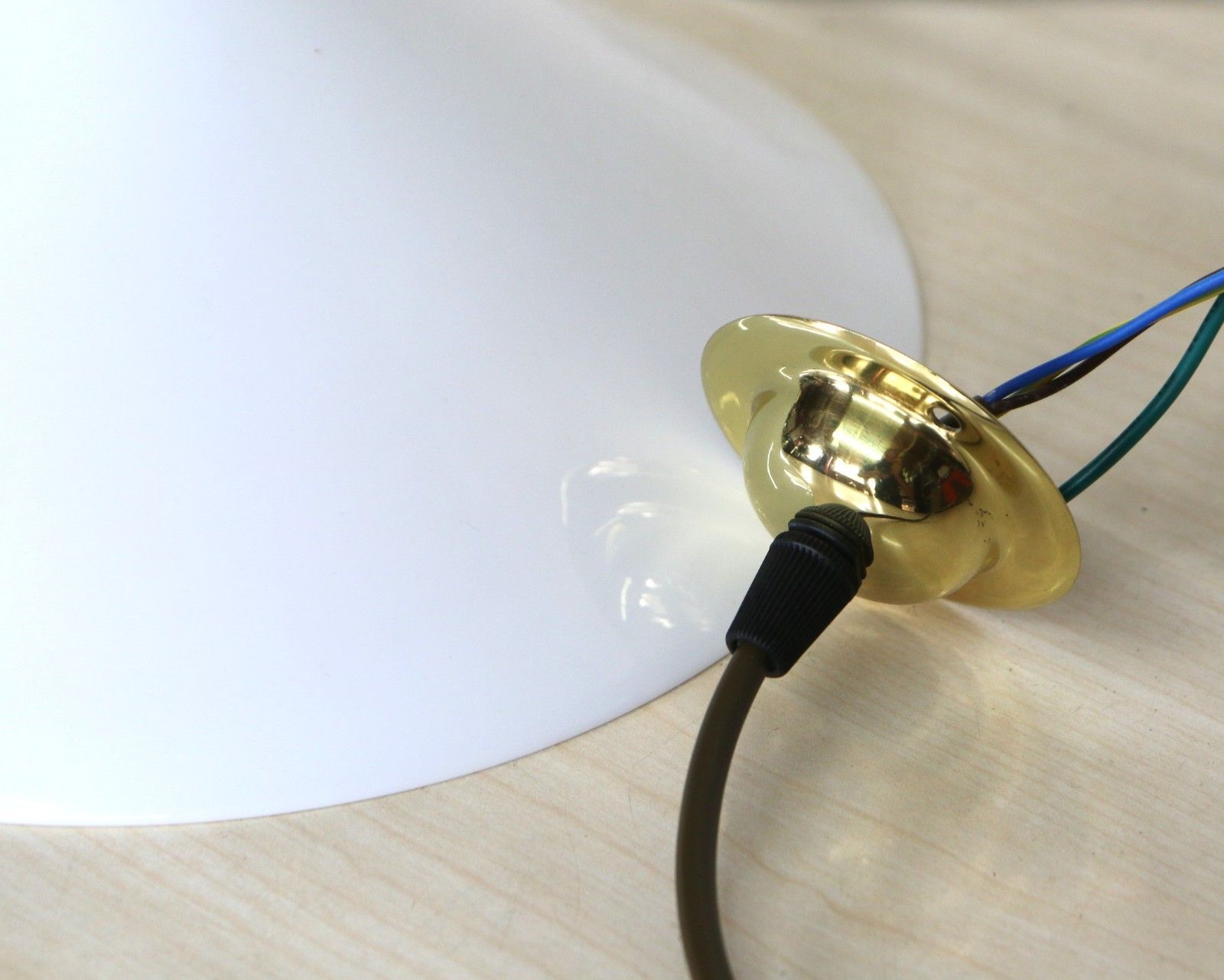 Ceiling Light 1930's White Spun Glass Coolie Lampshade Pendant New Fittings photo 95.0