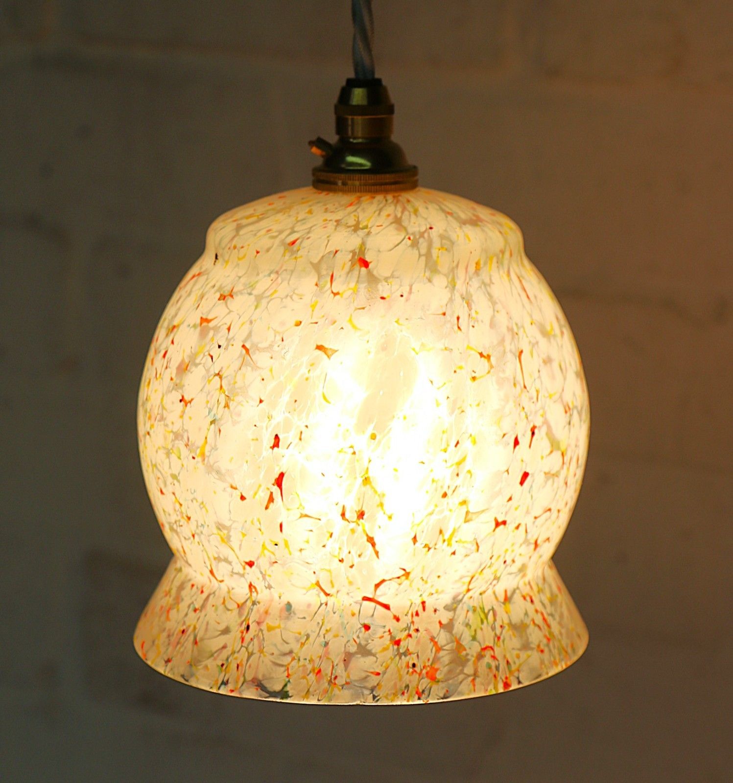 Ceiling Light Unusual Antique Art Deco Pendant Splatter Glass New Fittings photo for sale
