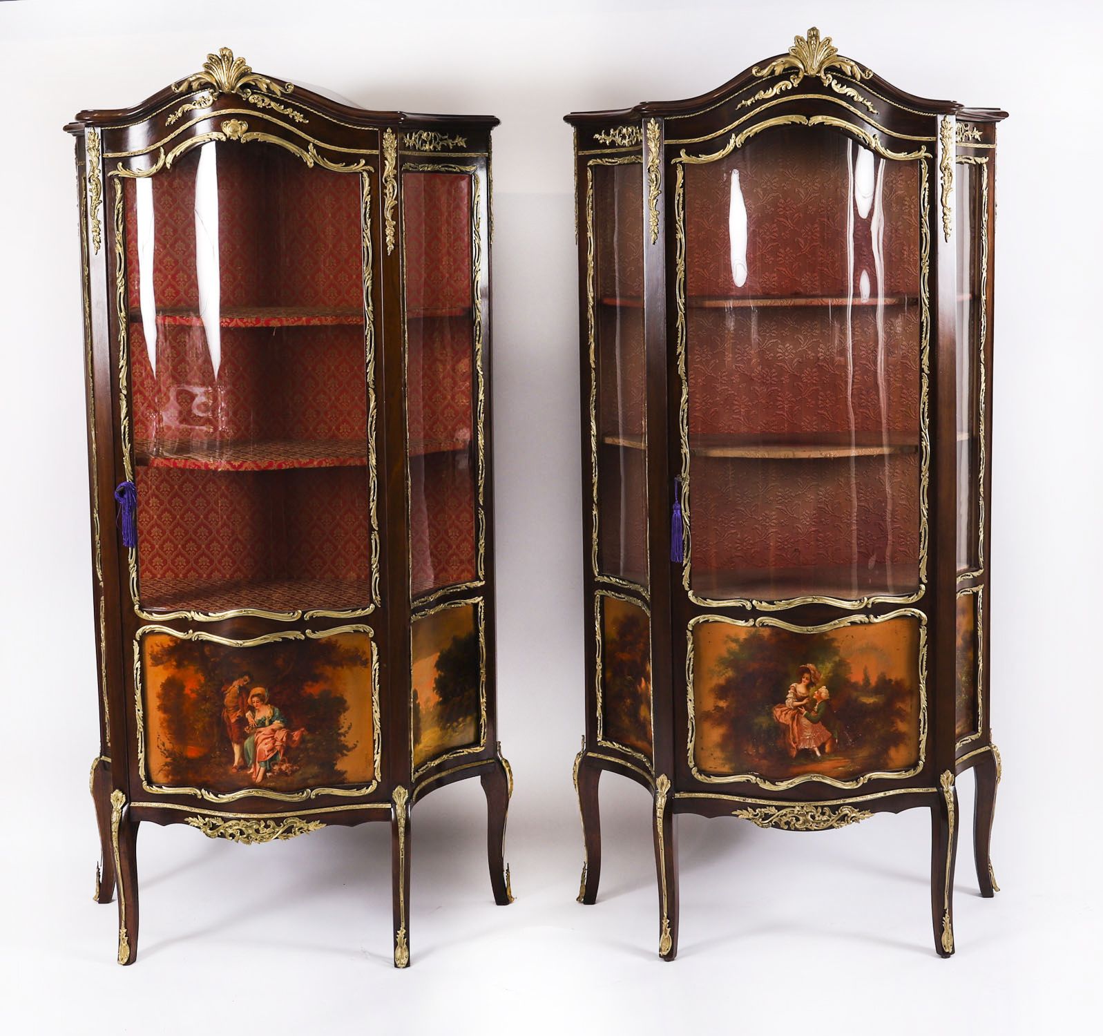 Antique Pair French Vernis Martin Vitrine Display Cabinets  19th C photo furniture