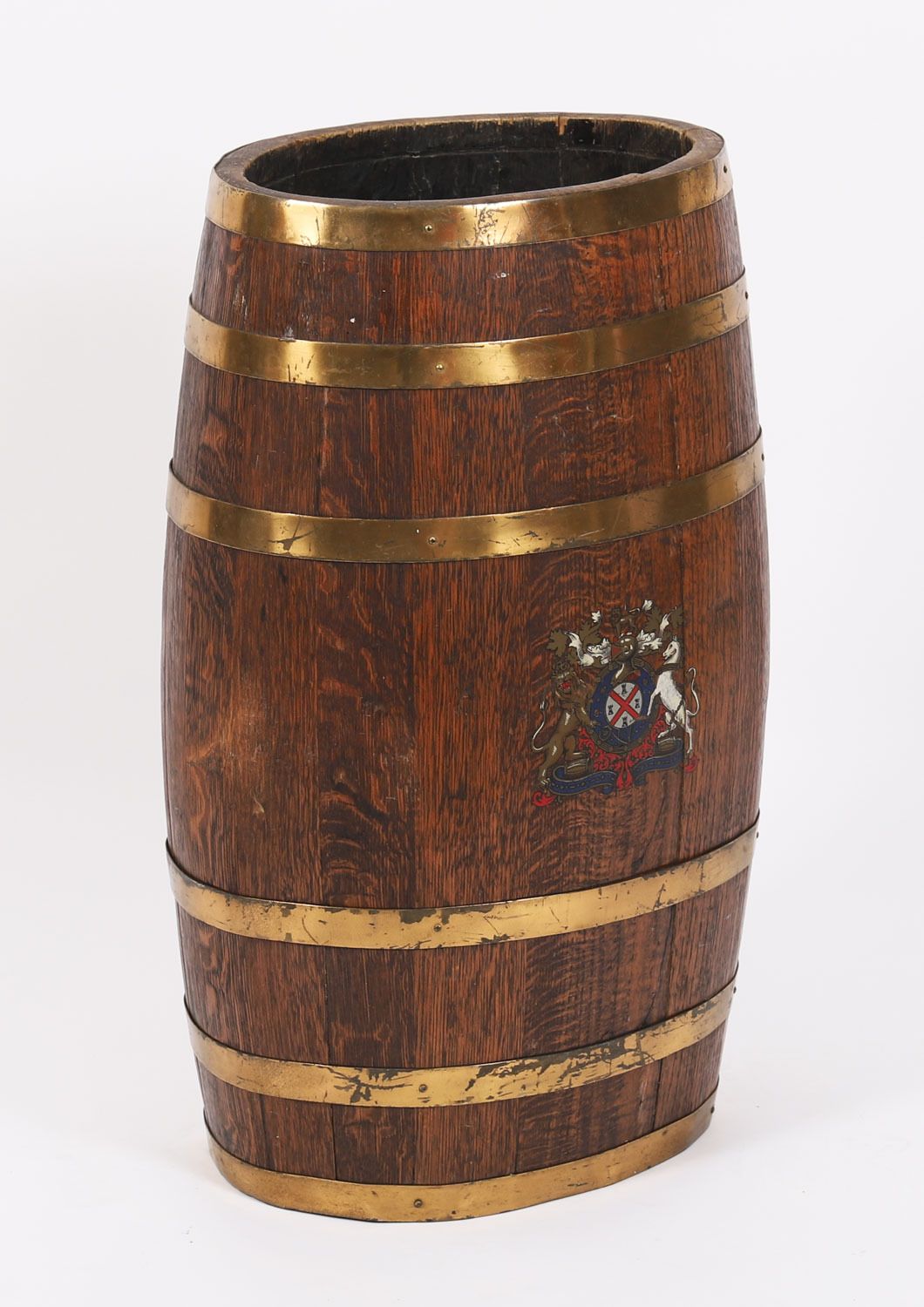 photo for sale Antique Oval Brass Bound Barrel Umbrella Stick Stand C1810 19th C