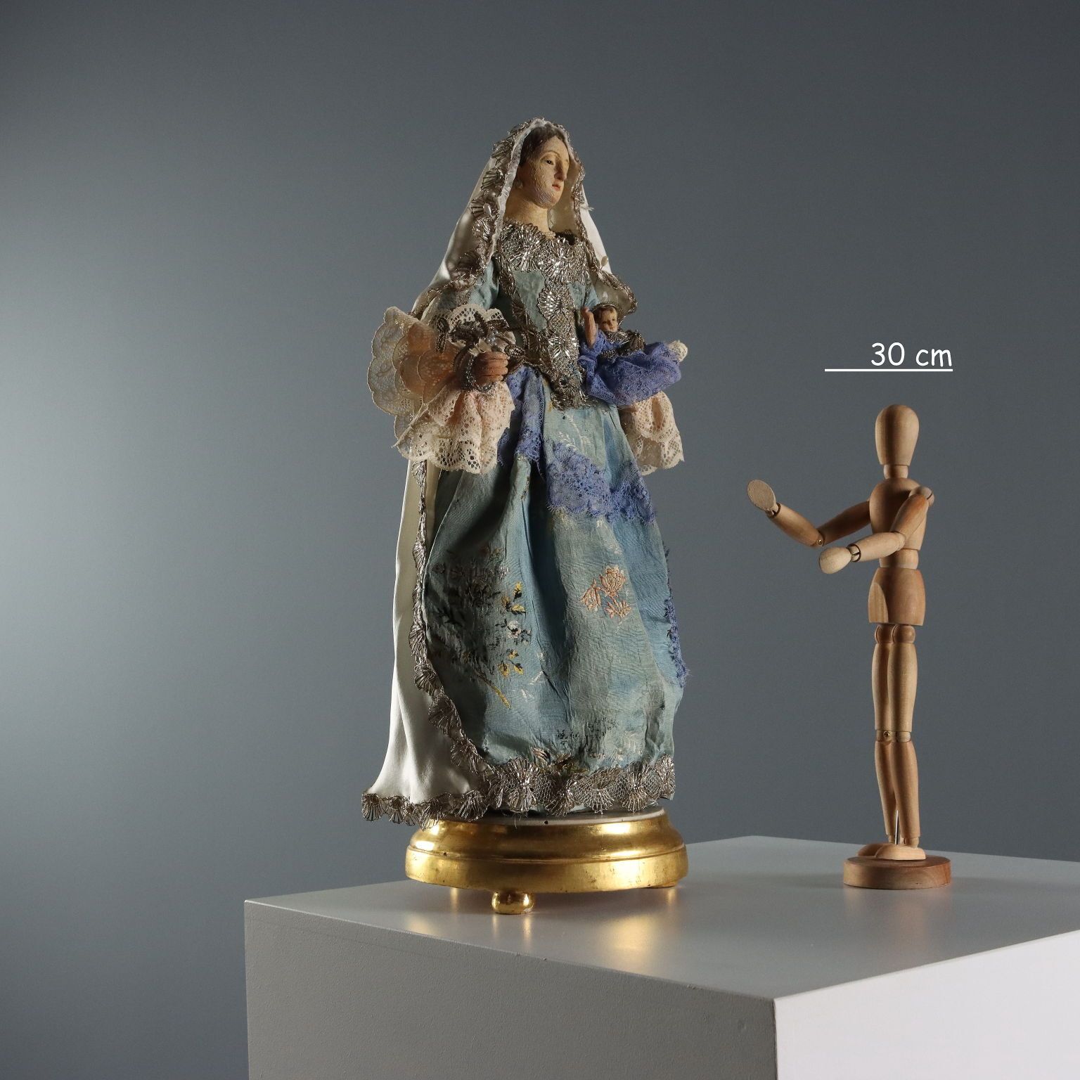 Antique Sculpture Virgin Mary With Child Wax Italy XIX Century photo furniture