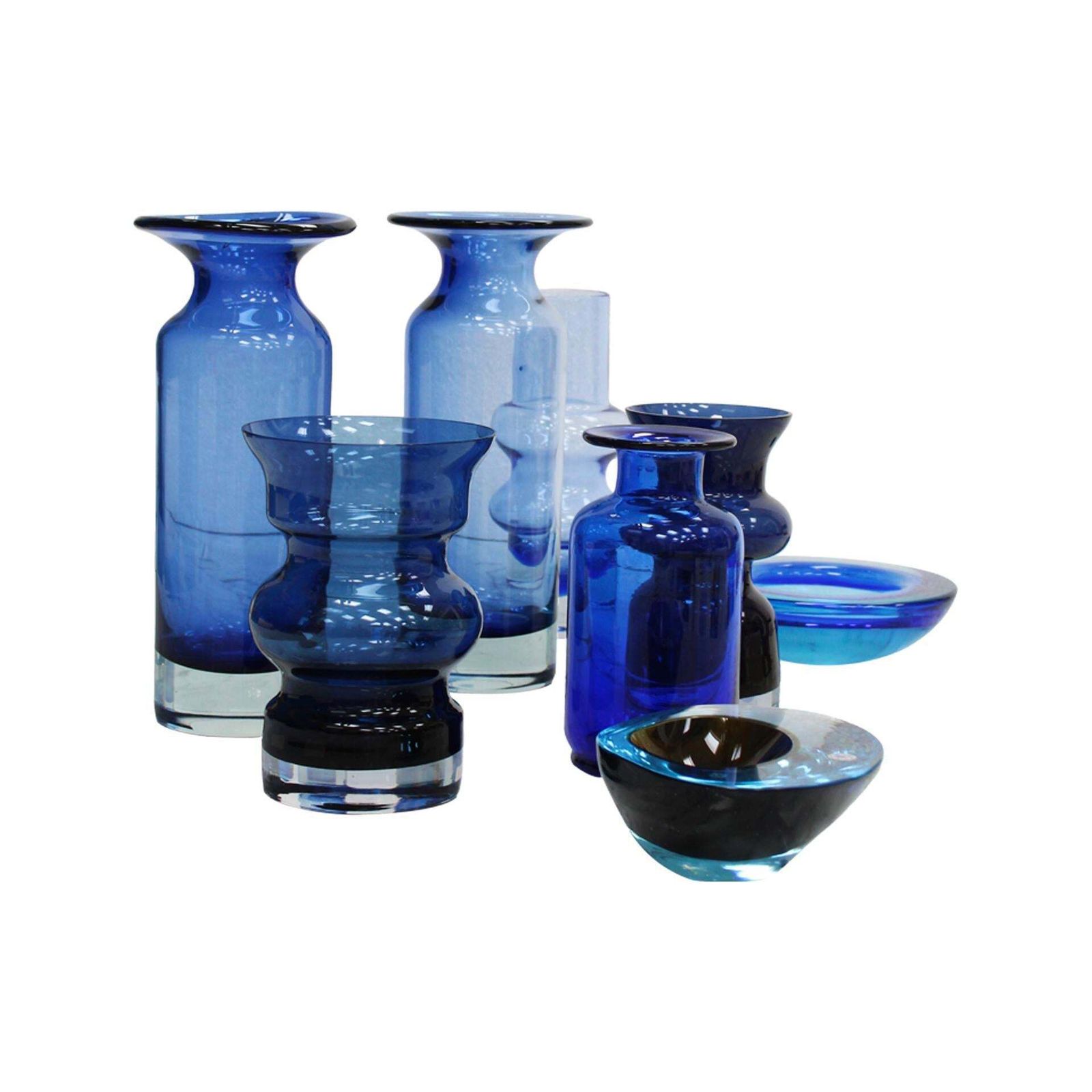 Set Of 7 Blue Murano Glass Vases Italy 1970s Handblown Italian Design photo furniture