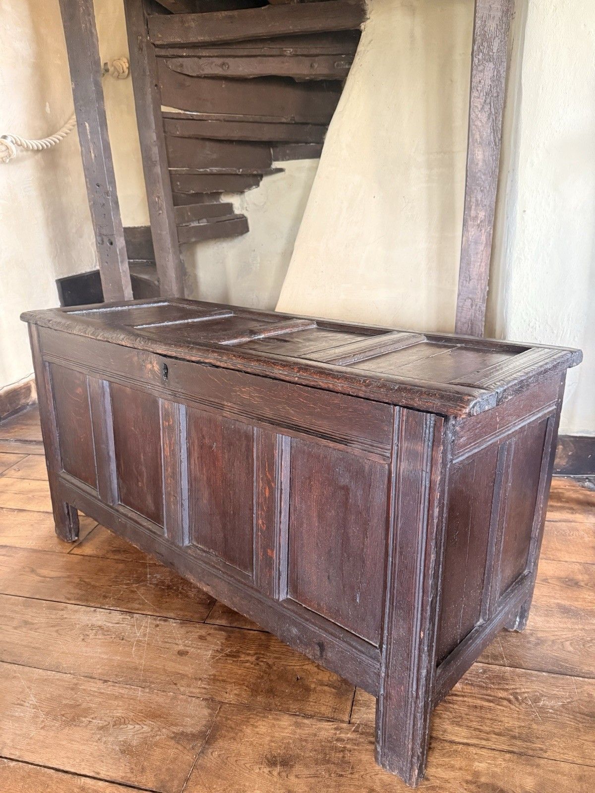 English Substancial Heavy Large Antique Oak Panelled Chest Coffer Circa 1600's photo furniture
