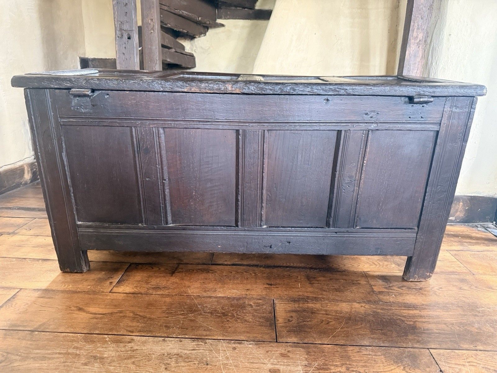 English Substancial Heavy Large Antique Oak Panelled Chest Coffer Circa 1600's photo buy