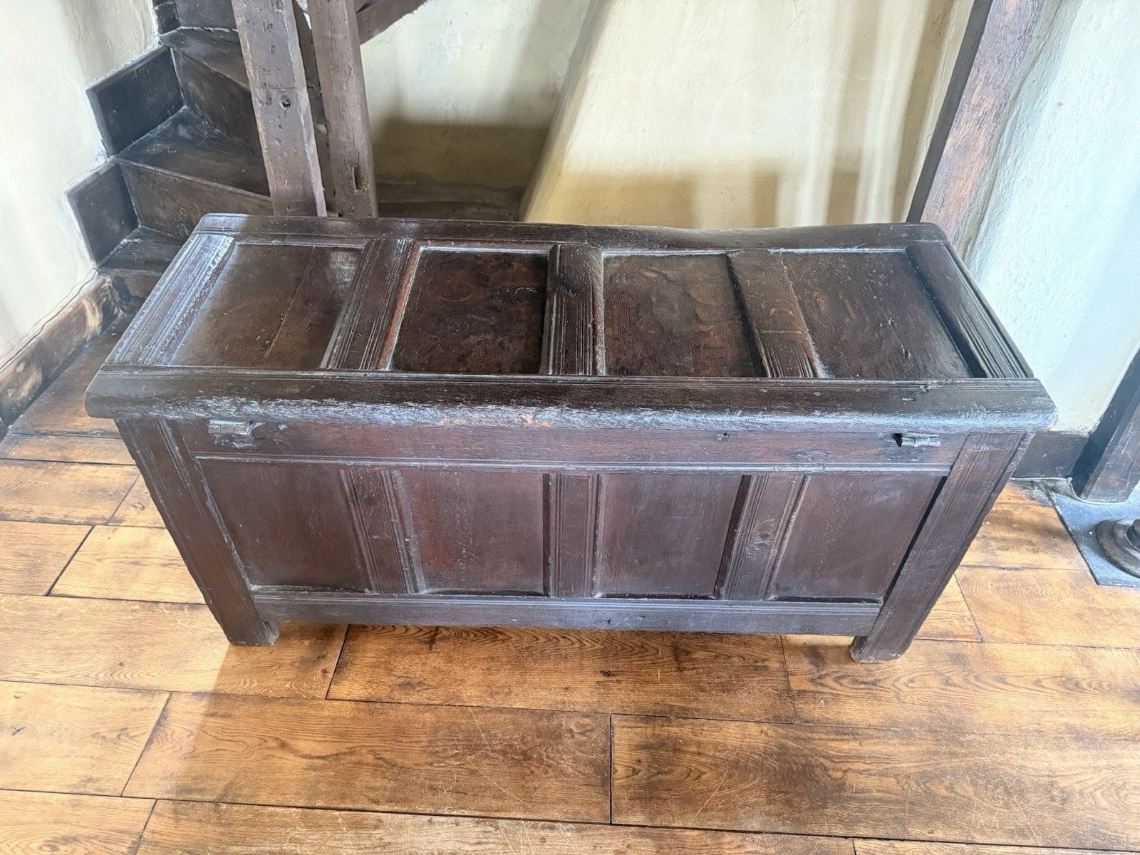 English Substancial Heavy Large Antique Oak Panelled Chest Coffer Circa 1600's photo vintage