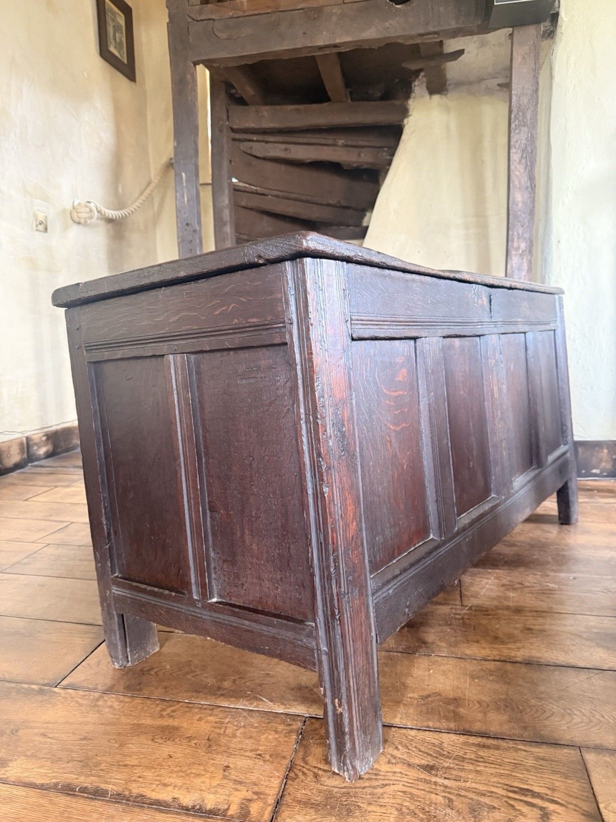 photo furniture English Substancial Heavy Large Antique Oak Panelled Chest Coffer Circa 1600's