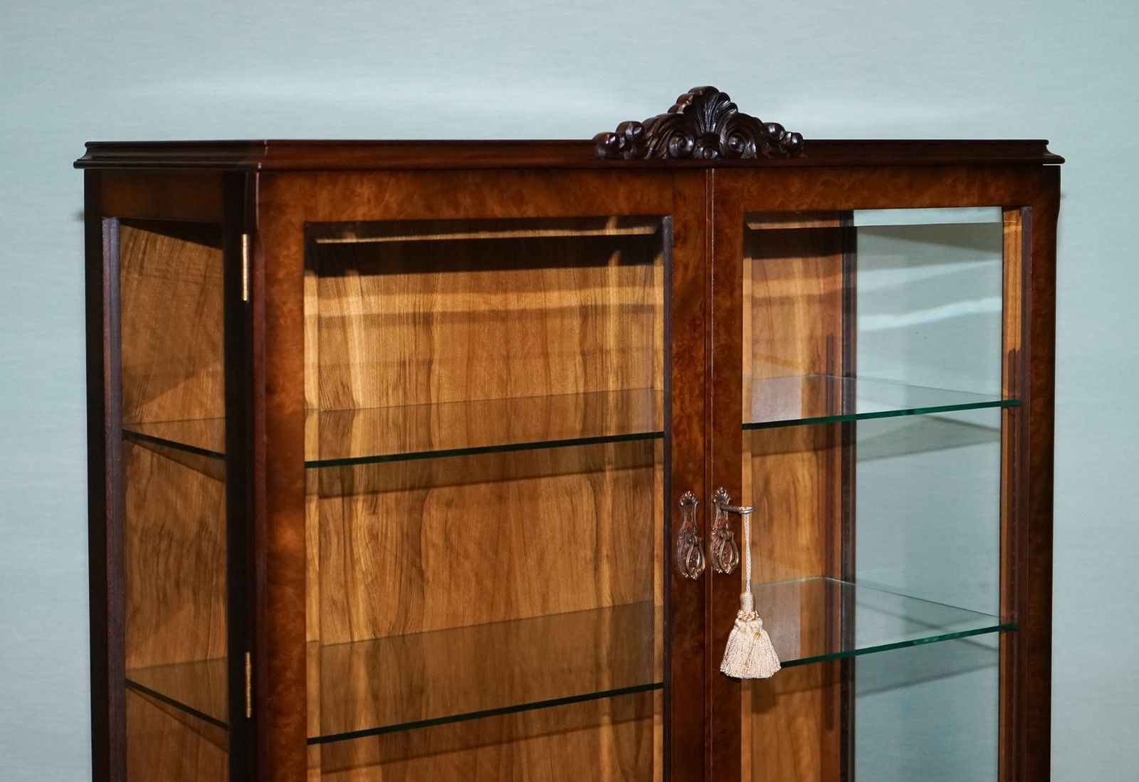 Vintage Carved Queen Anne Style Display Cabinet Bookcase photo for sale