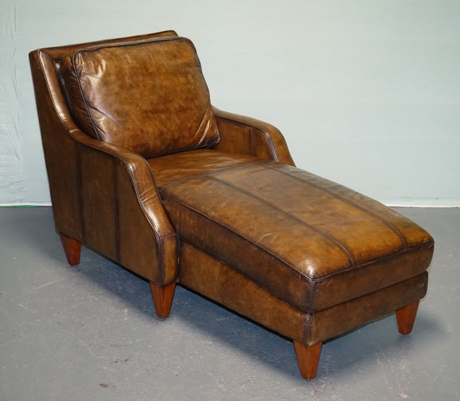 Deep Cognac Hand Dyed Leather Chaise Lounge Armchair Seating photo furniture