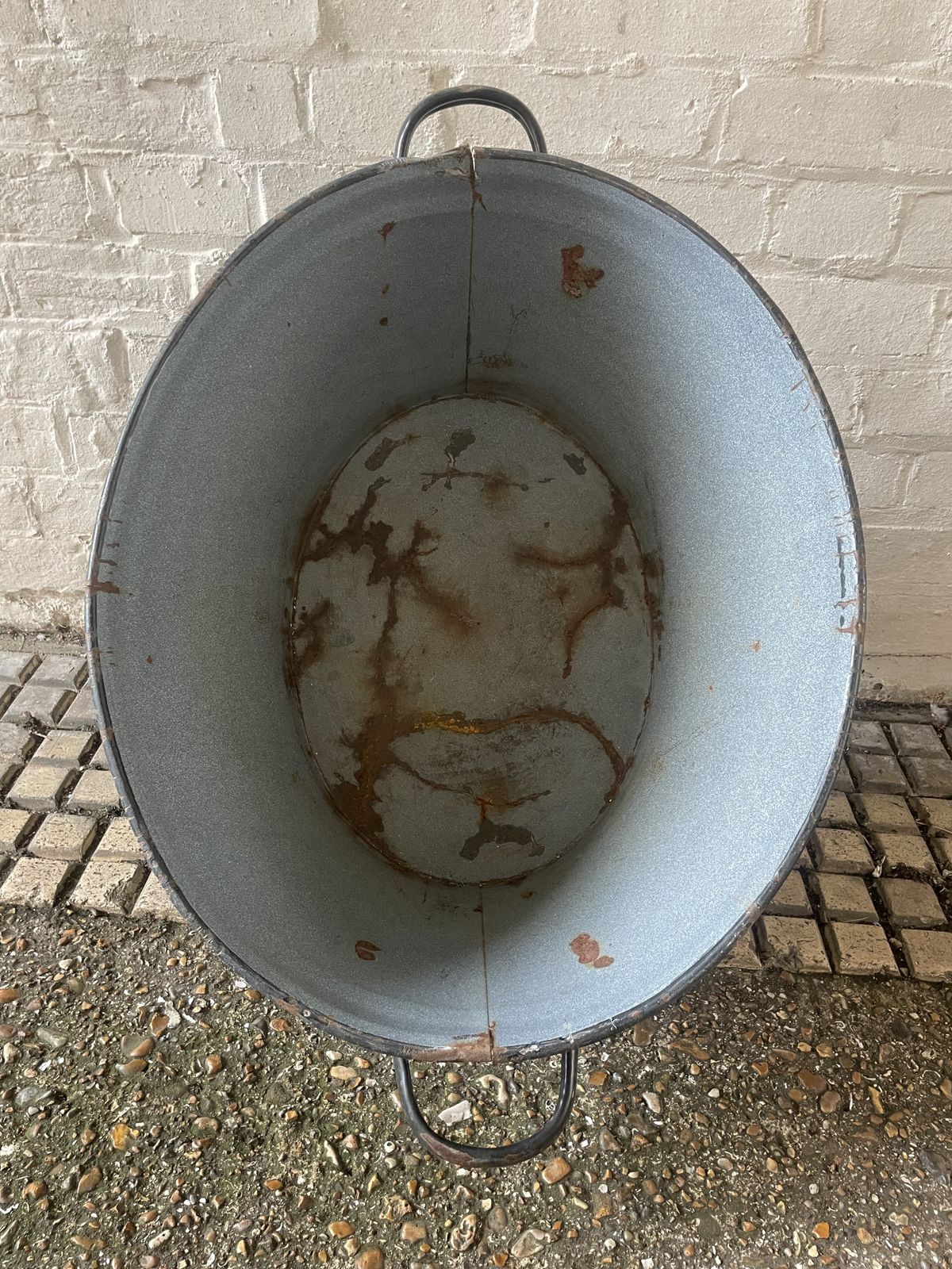 Vintage French Unusual Sea Green Enamel Oval Bath photo for sale