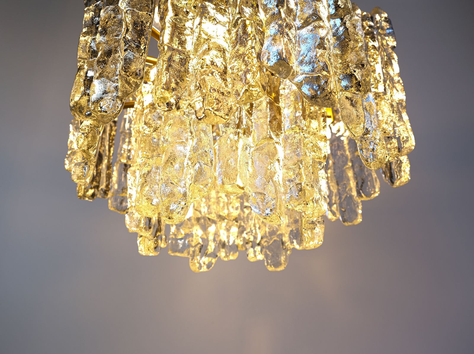 photo furniture Mid Century Ice Glass & Brass Chandelier By J.T. Kalmar, Austria C.1970s