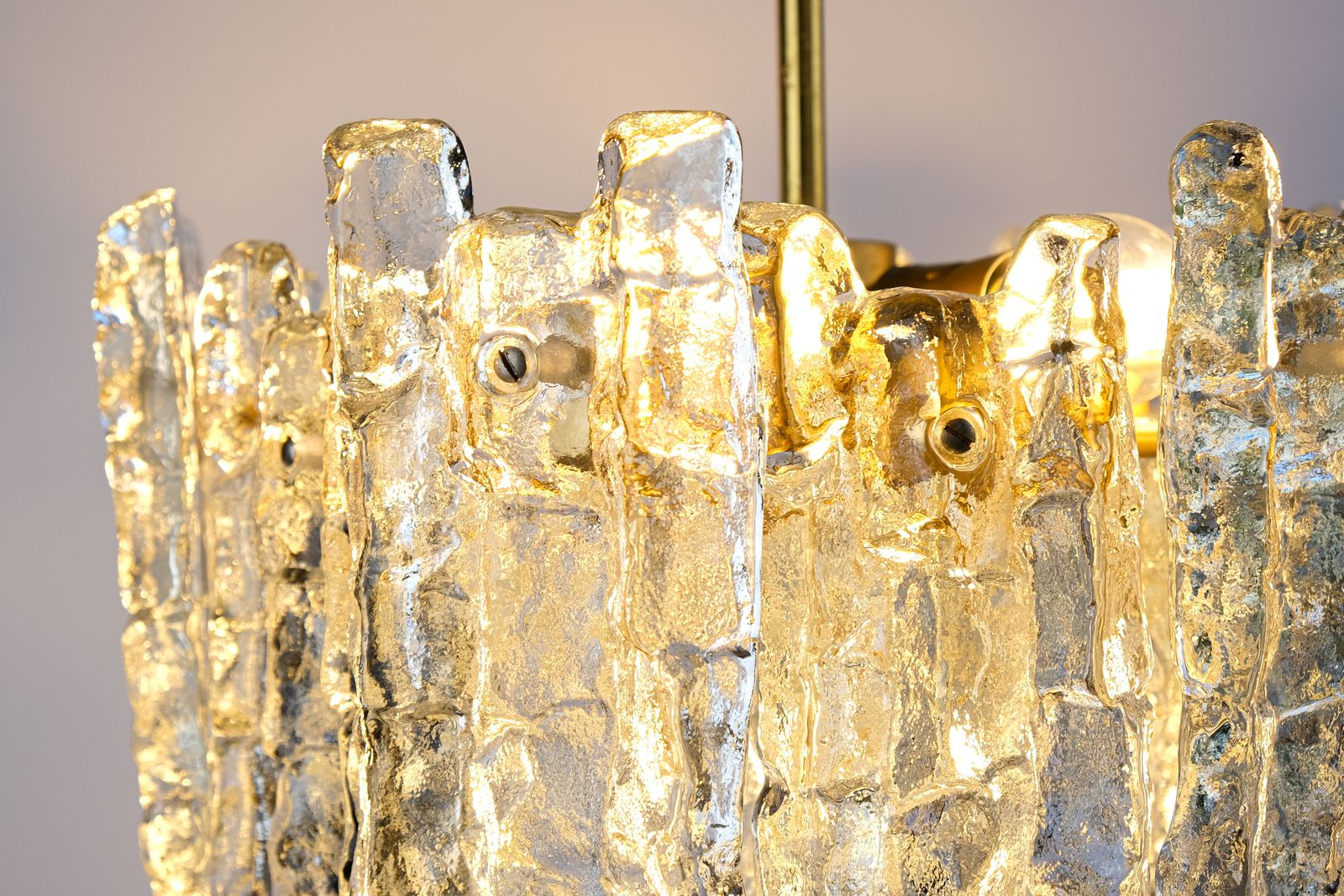 photo for sale Mid Century Ice Glass & Brass Chandelier By J.T. Kalmar, Austria C.1970s