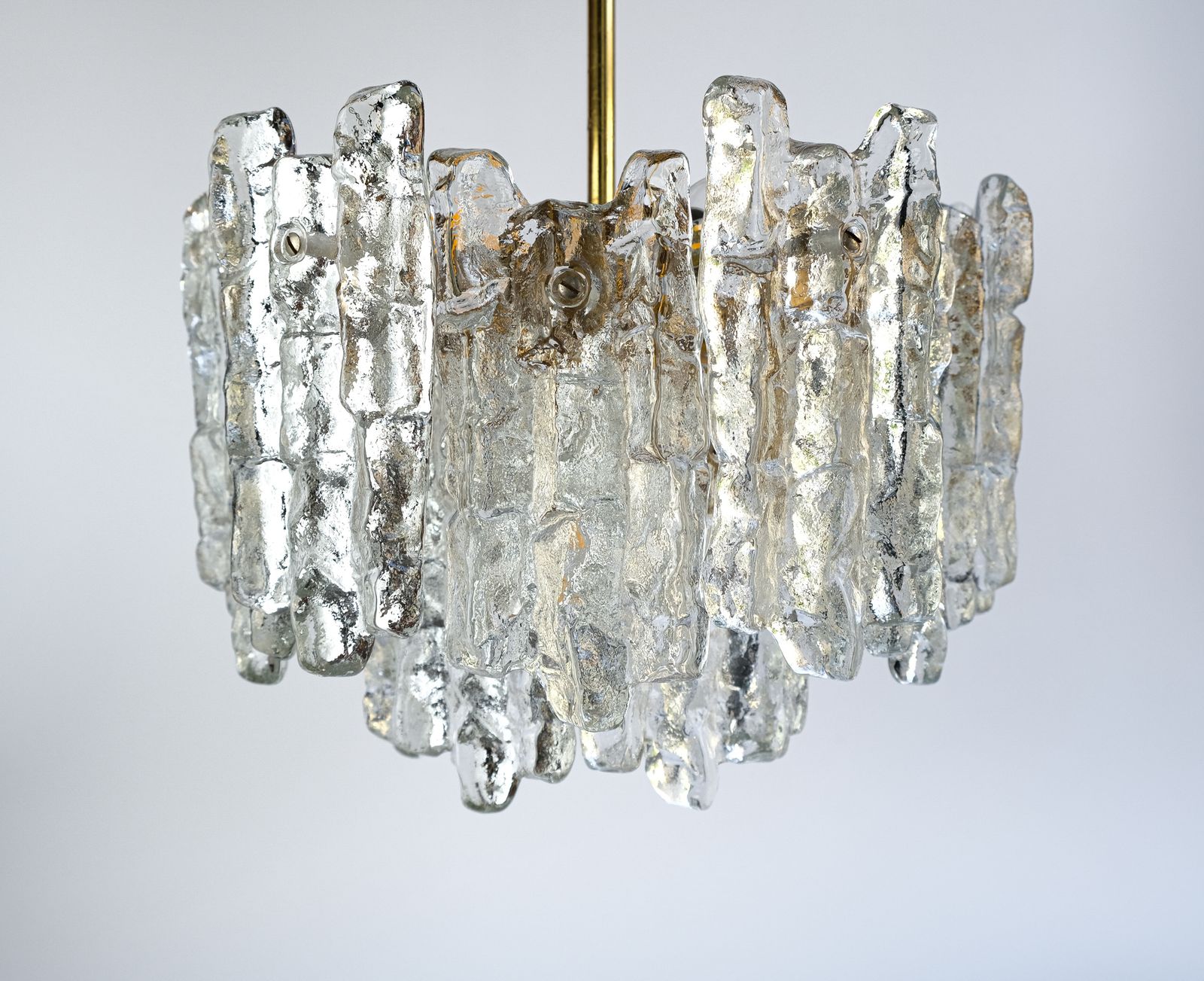 1660.0 Mid Century Ice Glass & Brass Chandelier By J.T. Kalmar, Austria C.1970s photo