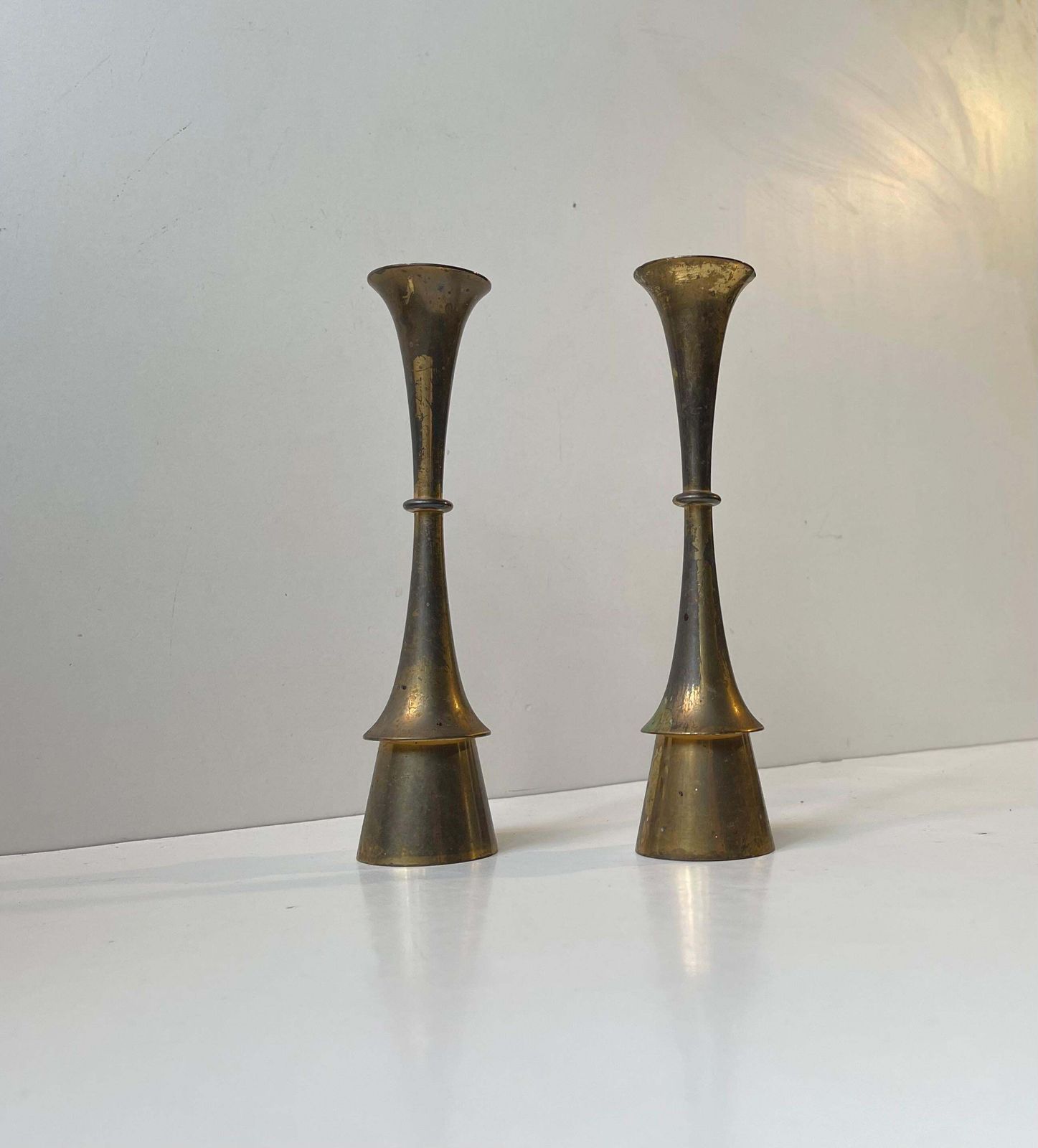 A Pair Of Jens Harald Quistgaard Candlesticks In Patinated Brass, 1960s photo Home Decor