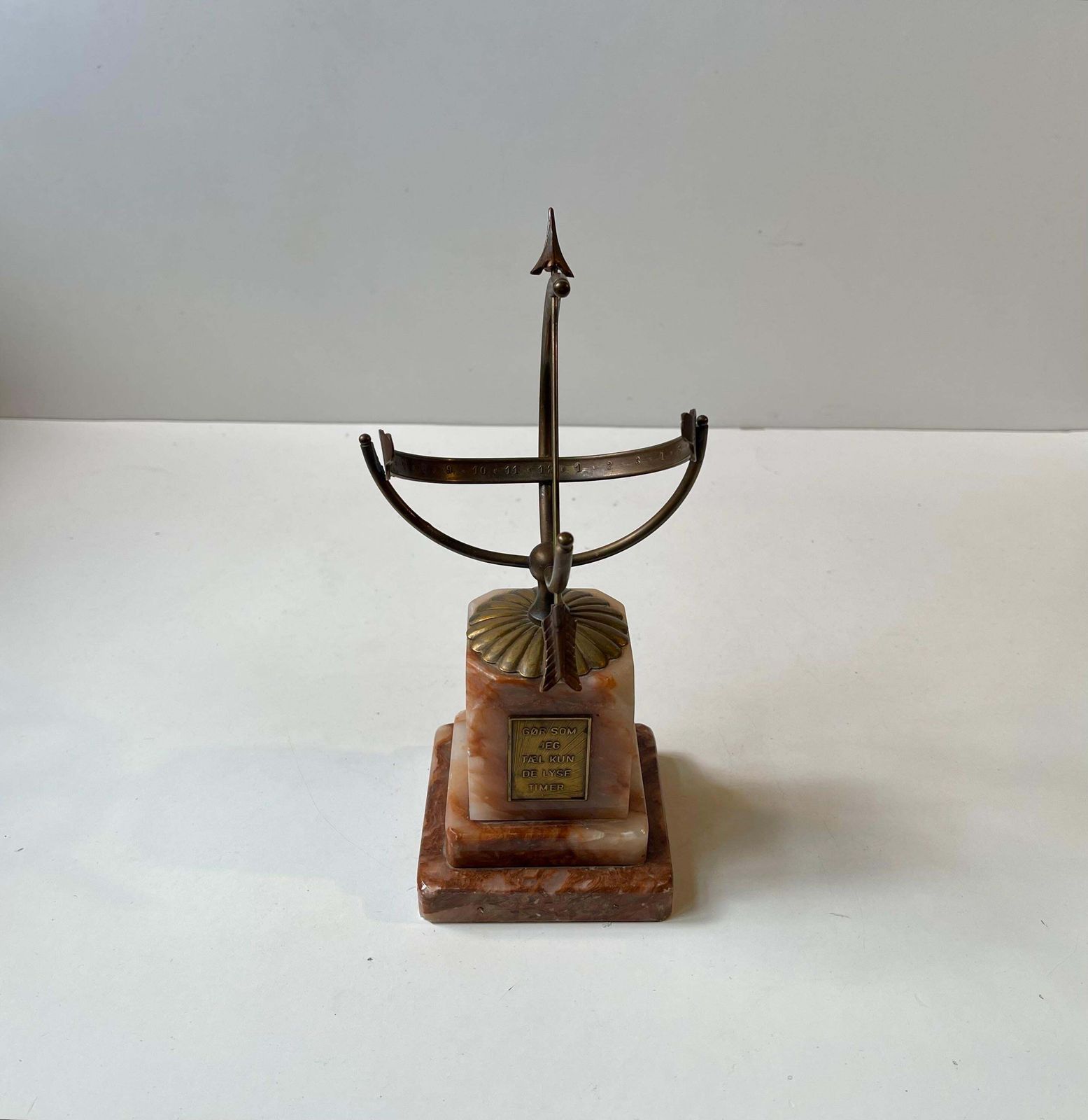 Danish Art Deco Desk Armillary   Sundial In Brass & Onyx Marble, 1940s photo buy