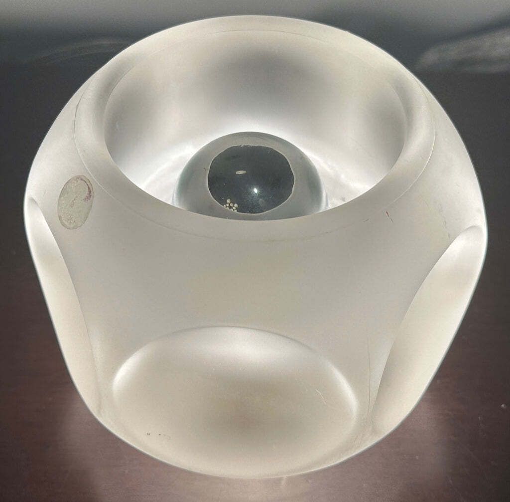 Lighting Pair Of 1970s German Peill & Putzler Frosted Circular Concave Glass Table Lamps photo