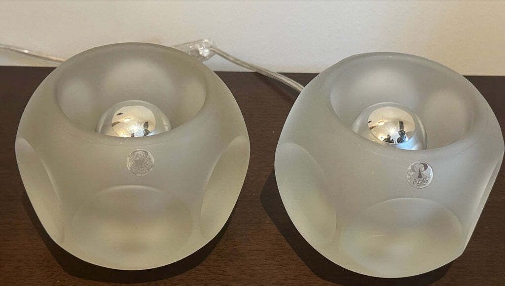 525.0 Pair Of 1970s German Peill & Putzler Frosted Circular Concave Glass Table Lamps photo