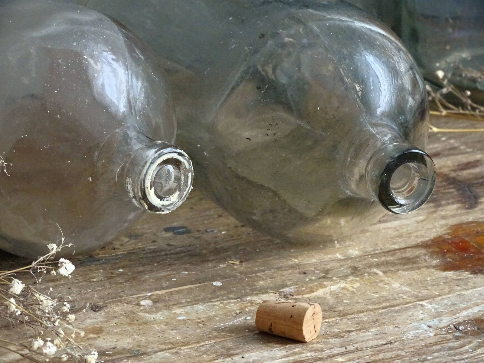 Antique French Apothecary Bottle: Large Clear Glass Jar With Cork Stopper photo 95.0