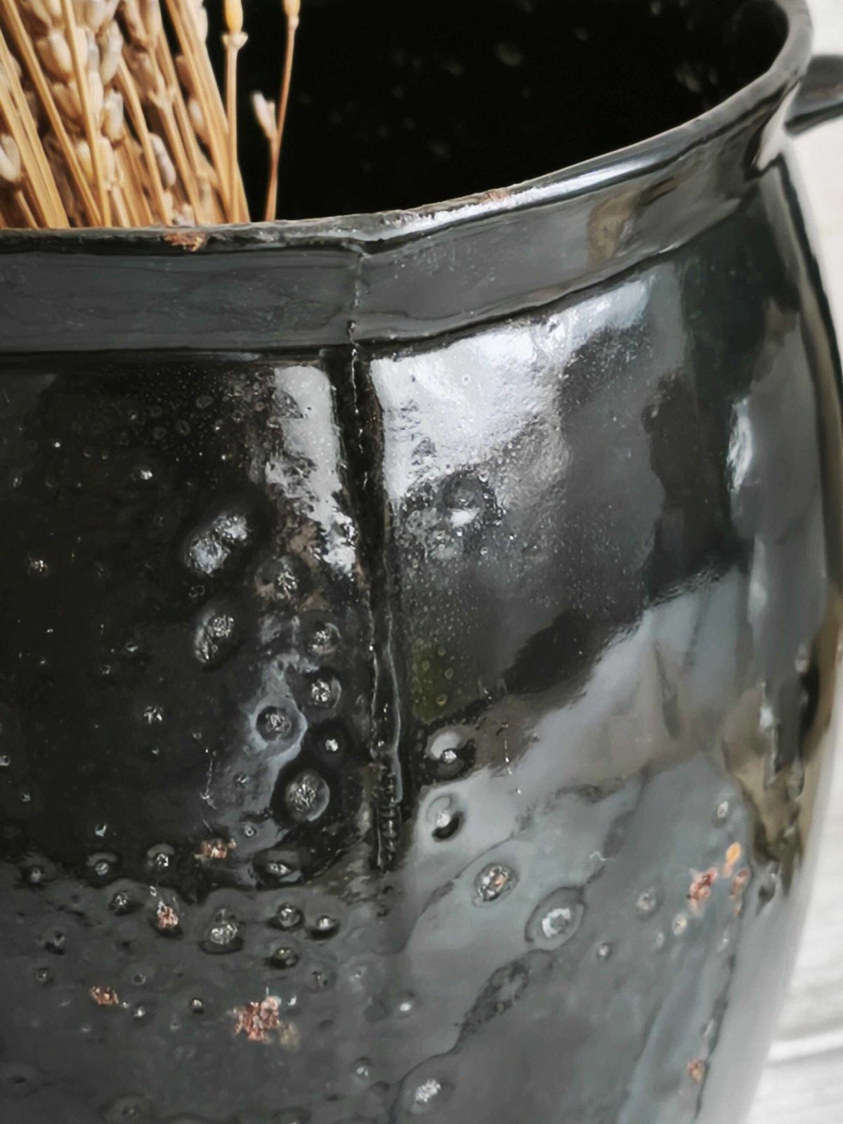 Antique Enameled Cast Iron Pot: Farmhouse Kitchen Decor, Metal Planter photo for sale