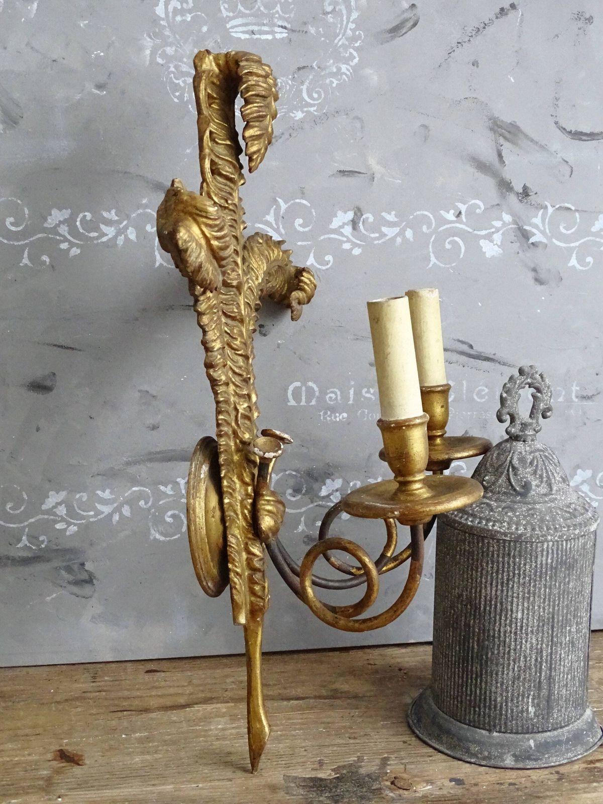 Antique Florentine Giltwood Wall Sconce: Hand Carved Wood, 2 Arm Candelabra photo 120.0